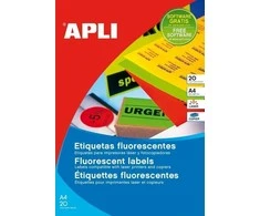 Lipnios etiketės Apli, A4, 64x33.9mm, 24 etiketės lape, 20 lapų, neoninės raudnos spalvos