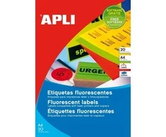 Lipnios etiketės Apli, A4, 64x33.9mm, 24 etiketės lape, 20 lapų, neoninės raudnos spalvos