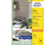 Lipnios etiketės Avery Zweckform, A4, 70x37mm, 100 lapų, 24 etiketės lape, geltonos spalvos