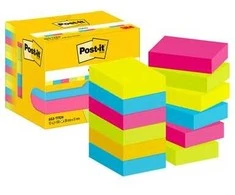Lipnūs lapeliai 3M Post-it® Energetic, 38mmx51mm, 12 vnt. po 100 lapelių, neoninės spalvos