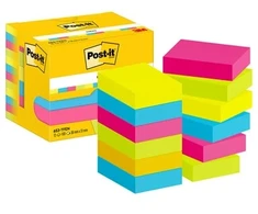 Lipnūs lapeliai 3M Post-it® Energetic, 38mmx51mm, 12 vnt. po 100 lapelių, neoninės spalvos