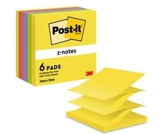 Lipnūs lapeliai Post-it Z-Notes, 76x76mm, neoninių spalvų, 6 vnt.