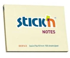 Lipnūs lapeliai Stick´N 21008, 76x102mm, geltonos spalvos, 100 lapelių