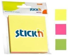 Lipnūs lapeliai Stick´N 21093, 76x76mm, 3x50 lapelių, 3 neoninės spalvos, blisteryje