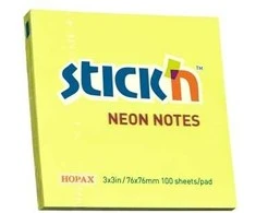 Stickn Lipnūs lapeliai Stick´N 21133, 76x76mm, 100 lapelių, neoninės geltonos spalvos