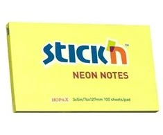 Stickn Lipnūs lapeliai Stick´N 21135, 76x127mm, 100 lapelių, neoninės geltonos spalvos