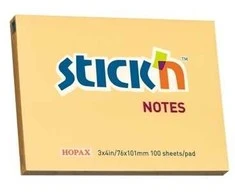 *Lipnūs lapeliai Stick´N 21148, 76x102mm, 100 lapelių, oranžinės spalvos