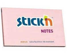 Stickn Lipnūs lapeliai Stick´N 21154, 76x127mm, 100 lapelių, rožinės spalvos