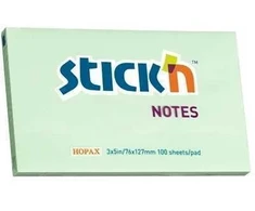 Lipnūs lapeliai Stick´N 21156, 76x127mm, 100 lapelių, šviesiai žalios spalvos