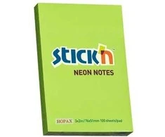 Stickn Lipnūs lapeliai Stick´N 21163, 51x76mm, 100 lapelių, Neoninės žalios spalvos