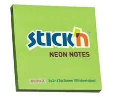 Stickn Lipnūs lapeliai Stick´N 21167, 76x76mm, 100 lapelių, neoninės žalios spalvos
