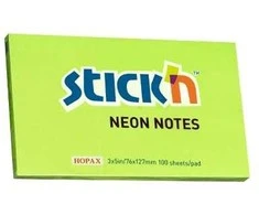 Stickn Lipnūs lapeliai Stick´N 21171, 76x127mm, 100 lapelių, žalios spalvos