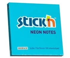 Stickn Lipnūs lapeliai Stick´N 21209, 76x76mm, 100 lapelių, neoninės mėlynos spalvos