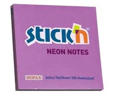 Stickn Lipnūs lapeliai Stick´N 21210, 76x76mm, 100 lapelių, neoninės violetinės spalvos