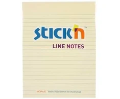 Lipnūs lapeliai StickN 21038, 203x150mm 50vnt, pastelinės geltonos spalvos, linijomis