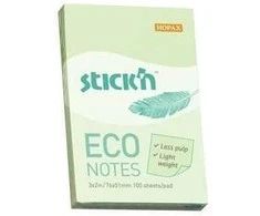 Lipnūs lapeliai StickN, 21744, Eco, 76x51mm, 100 lapelių, šviesiai žalios spalvos