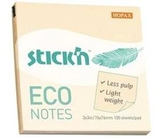 Lipnūs lapeliai StickN, 21745, Eco, 76x76mm, 100 lapelių, pastelinės geltonos spalvos