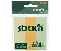 Lipnūs lapeliai StickN 21886 FSC 76x25mm, 3 spalvos po 50 vnt, pastelinės spalvos