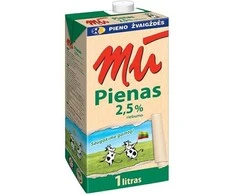 Pienas MŪ, pasterizuotas, 2.5 rieb., 1l x 12vnt.
