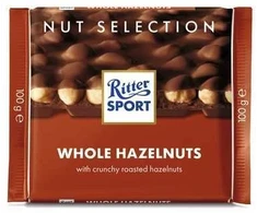 Pieniškas šokoladas Ritter Sport, su neskaldytais lazdynų riešutais, 100g
