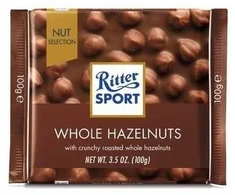 Pieniškas šokoladas Ritter Sport, su neskaldytais lazdynų riešutais, 100g
