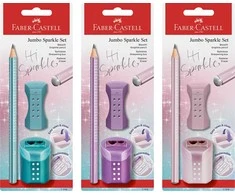 Pieštukas Faber-Castell Jumbo Sparkle Cosmic, su drožtuku ir trintuku, blisteryje