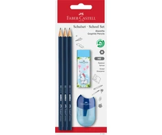 Pieštukų rinkinys Faber-Castell 1111 HB, 3 pieštukai, drožtukas ir trintukas, įvairių spalvų