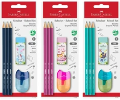 Pieštukų rinkinys Faber-Castell 1111 HB, 3 pieštukai, drožtukas ir trintukas, įvairių spalvų