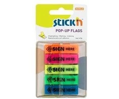 Plastikiniai žymekliai Stick´N 26004. ´Parašas čia´. 45x12mm. 5 spalvos po 30 vnt. blisteryje