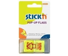 *Plastikiniai žymekliai Stick´N 26015, ´Parašas čia´, 45x25mm, 50vnt., neoninės geltonos spalvos, blisteryje