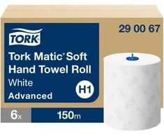 Popieriniai rankšluosčiai Tork Matic Soft Advanced H1 (290067), 2 sluoksniai, baltos spalvos, 150m, 612 lapelių