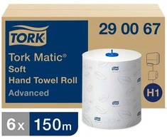 Popieriniai rankšluosčiai Tork Matic Soft Advanced H1 (290067), 2 sluoksniai, baltos spalvos, 150m, 612 lapelių