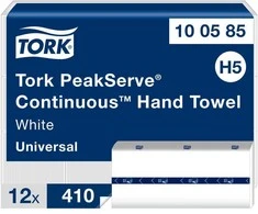 Popieriniai rankšluosčiai Tork PeakServe Continuous H5 (100585), 1 sluoksnio, baltos spalvos, lapeliais