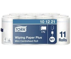 Staples Popieriniai rankšluosčiai Tork Wiper Plus Mini Centerfeed M1 (101221), 2 sluoksniai, baltos spalvos, 75 m, 214 lapelių