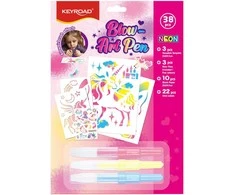 Pučiami flomasteriai Keyroad Blow Art Pen, 3 spalvų, 3 trafaretai, 10 popieriaus lapų, 22 lipdukai