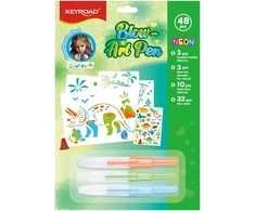Pučiami flomasteriai Keyroad Blow Art Pen, 3 spalvų, 3 trafaretai, 10 popieriaus lapų, 22 lipdukai