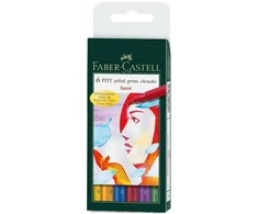 *Rašikliai piešimui Faber-Castell PITT Basic, 6vnt., įvairių spalvų