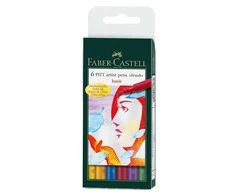 *Rašikliai piešimui Faber-Castell PITT Basic, 6vnt., įvairių spalvų