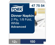 Servetėlės Tork (477554), vakarienės, 2 sluoksniai, 150vnt., baltos spalvos