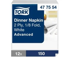 Servetėlės Tork (477554), vakarienės, 2 sluoksniai, 150vnt., baltos spalvos