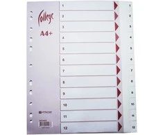 Skiriamieji lapai College, A4+, 1-12, plastikiniai, baltos spalvos
