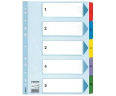 Skiriamieji lapai Esselte MYLAR, A4, kartoniniai 1-5 skaičiai PP, įvairių spalvų