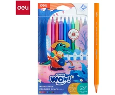 Spalvoti pieštukai DELI Wood-free, 12 spalvų