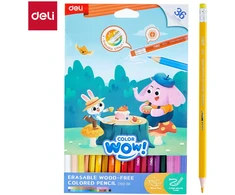 Spalvoti pieštukai DELI Wood-free, su trintukais, 36 spalvų