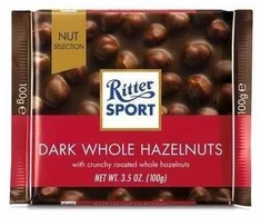 Tamsusis šokoladas Ritter Sport, su neskaldytais lazdynų riešutais, 100g