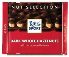 Tamsusis šokoladas Ritter Sport, su neskaldytais lazdynų riešutais, 100g