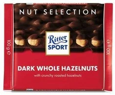 Tamsusis šokoladas Ritter Sport, su neskaldytais lazdynų riešutais, 100g
