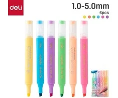 Teksto žymeklių rinkinys DELI Macaron, 1–5 mm, pastelinės 6 spalvos