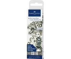 Teptukinių rašiklių rinkinys Faber-Castell Pitt Comic, 4 pilkų spavų