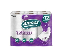 Tualetinis popierius AMOOS, 3 sluoksnių, baltos spalvos, 12 vnt./pak.